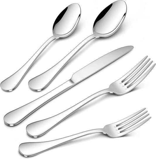 Herogo 18/10 Stainless Steel Silverware Set, 30-Piece Fancy Flatware Cutlery Set for 6, Modern Tableware Eating Utensils for Home Restaurant Wedding, Mirror Polished, Dishwasher Safe