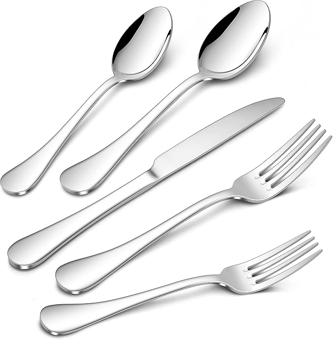 Herogo 18/10 Stainless Steel Silverware Set, 60-Piece Fancy Flatware Cutlery Set for 12, Modern Tableware Eating Utensils for Home Restaurant Wedding, Mirror Polished, Dishwasher Safe