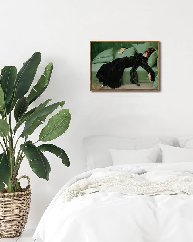 KISSFOX Vintage Portrait Framed Wall Art A Decadent Girl Canvas Wall Art Decadent Young Woman After the Dance Paintings Artwork Rustic Art Prints For Bedroom Bathroom Living Room