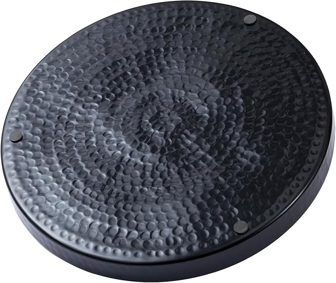 MyGift 12 Inch Round Decorative Platter, Gold Tone Plated Hammered Aluminum with Matte Black Accent Serving Plate, Centerpiece Base or Vanity Tray - Handcrafted in India