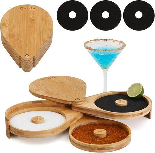 Margarita Salt Rimmer Set | 3-Tier Bamboo Salt Rimmer for Cocktails | Bartender Accessories & Home Bar Gift | Complete Margarita Kit