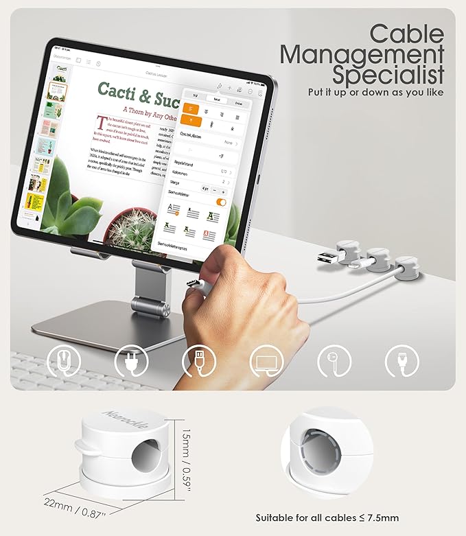 8 Pack Magnetic Cord Organizer [Locking Cable Rotatable] Cable Clips, Nearockle Upgraded Strong Magnetic Cord Holder, Adhesive Wire Keeper Cable Management for Desk,Car,Nightstand,Office,Home(White)