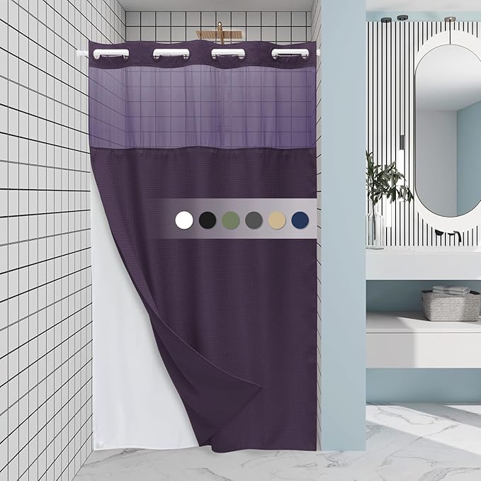Purple Stall Hotel Style Shower Curtain with Snap in Liner - 230GSM Waffle Textured,Hotel Grade,Spa Like Bath Curtain,54W x 80H