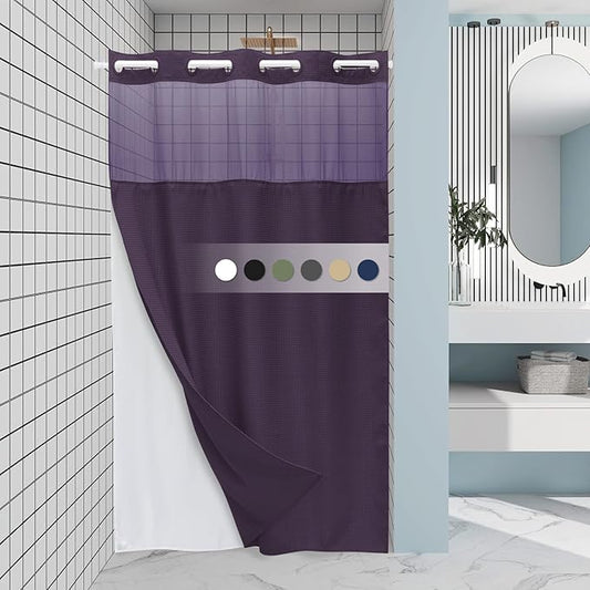 Purple Stall Hotel Style Shower Curtain with Snap in Liner - 230GSM Waffle Textured,Hotel Grade,Spa Like Bath Curtain,54W x 80H