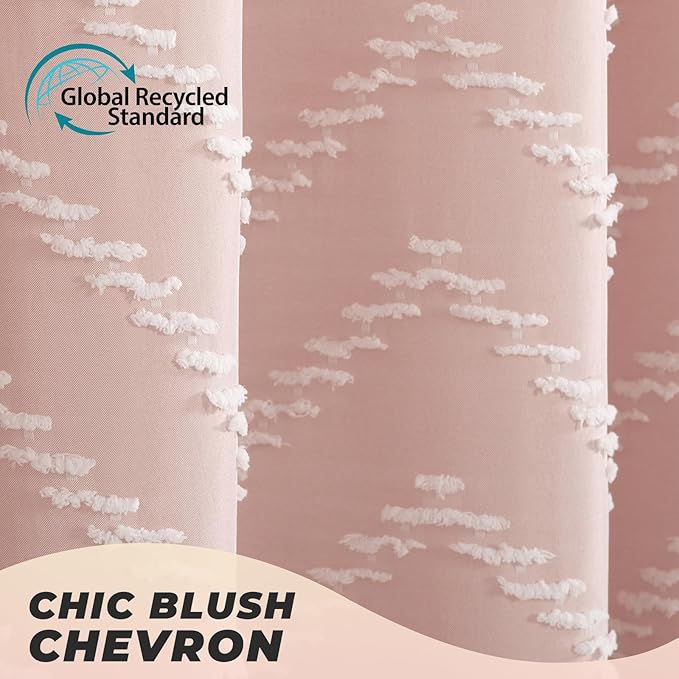 Long Blush Pink Boho Shower Curtain Cute Shower Curtain Textured Tufted Chevron Striped Minimalist 72 x 78 Bathroom Shower Curtains