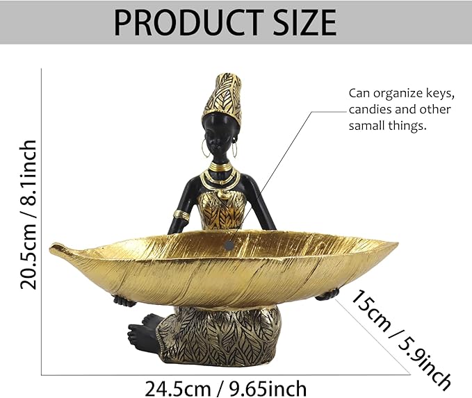African Statues and Sculptures for Home Decor, Tribal Art Figurines for Living Room Decorations, Gold Vintage Aesthetic Ornament for Bookshelf and Tables, Housewarming Gifts for Women