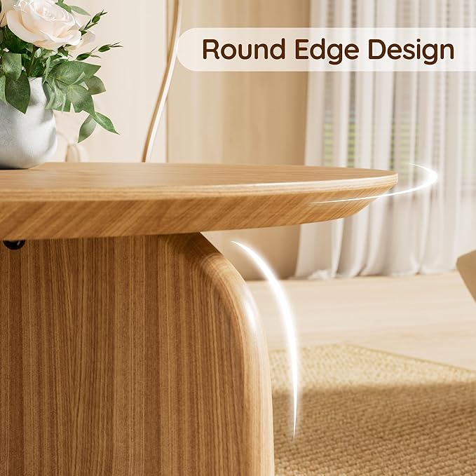 Round Coffee Table with Stylish Curve, 31.5" Circle Wooden Living Room Coffee Table, Modern Farmhouse Center Accent Furniture, Child-Friendly, Easy to Assembly, Brown