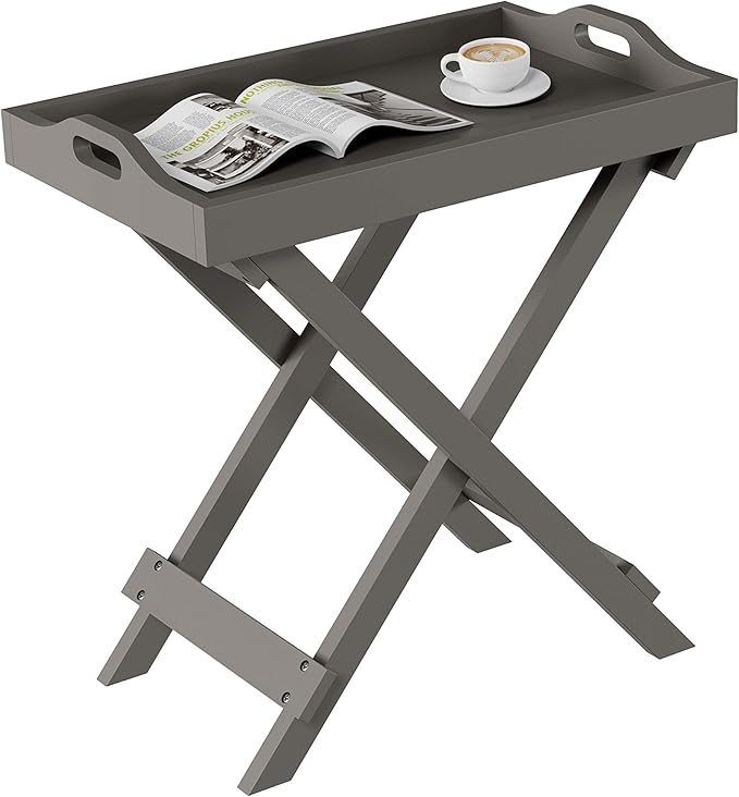 Folding TV Tray Table - Contemporary Side Table with Removable Tray Top for Food Serving, Decor, or Meals - Portable End Furniture for Living Room, Bedroom, or Home Office by Lavish Home (Gray)