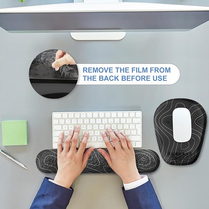 Mouse Pad with Wrist Rest, Comfortable Memory Foam Wrist Rest for Computer Keyboard, Ergonomic Mouse Pad Set for Easy Typing & Pain Relief for Office & Home Topographic