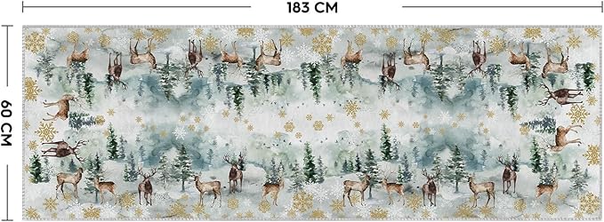 Artoid Mode Deer Snowflakes Pine Tree Christmas Area Rug, Xmas Winter Home Decor Low-Profile Non-Slip Washable Runner Rug for Entryway Bedroom Living Room Laundry Room Indoor 2x6 Feet