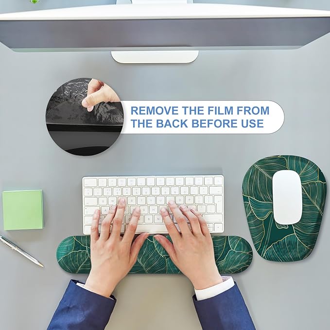 Mouse Pad with Wrist Rest, Comfortable Memory Foam Wrist Rest for Computer Keyboard, Ergonomic Mouse Pad Set for Easy Typing & Pain Relief for Office & Home, Green