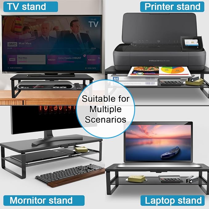 Monitor Stand with drawer, 2-Tier Monitor Stand Riser with Phone Holder and Cable Management - Desk TV Shelf, Laptop Printer, Desk Organizer Stand, for Home & Office, Black