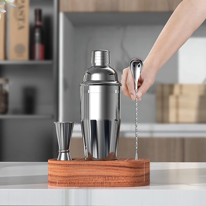 Cocktail Shaker Set,24 oz Martini Shaker,Bartender Kit with Stand,Stainless Steel Martini Mixer Built-in Strainer,Bar Tool Set,Drink Shaker,Fun Gifts.