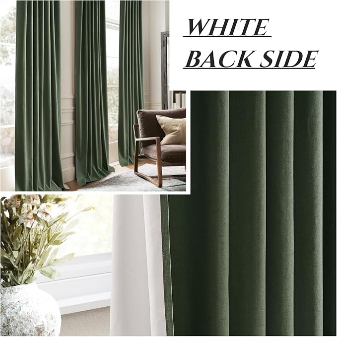 100 Inch Curtains for Classroom, 100 Percent Blackout Thermal Window Curtains for Sliding Glass Door Dark Olive Green Moody Heavy Duty Drapes Linen Pinch Pleated (40W x 100 x 2 Panels)