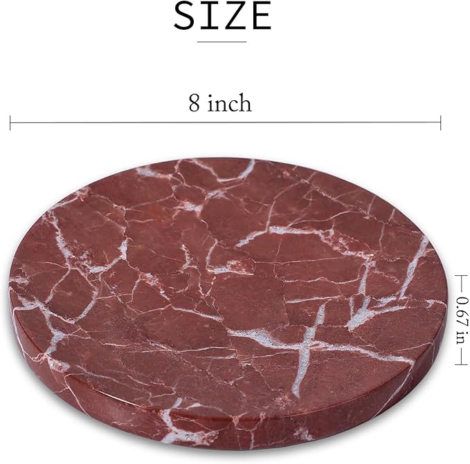 8" Natural Travertine Ring Dish Jewelry Tray for Women Gift - Marble Trinket Dish for Key Earring Nightstand - Candy,Fruit, Nut, Snack Serving Tray for Table, Home Decor (French Red Marble)