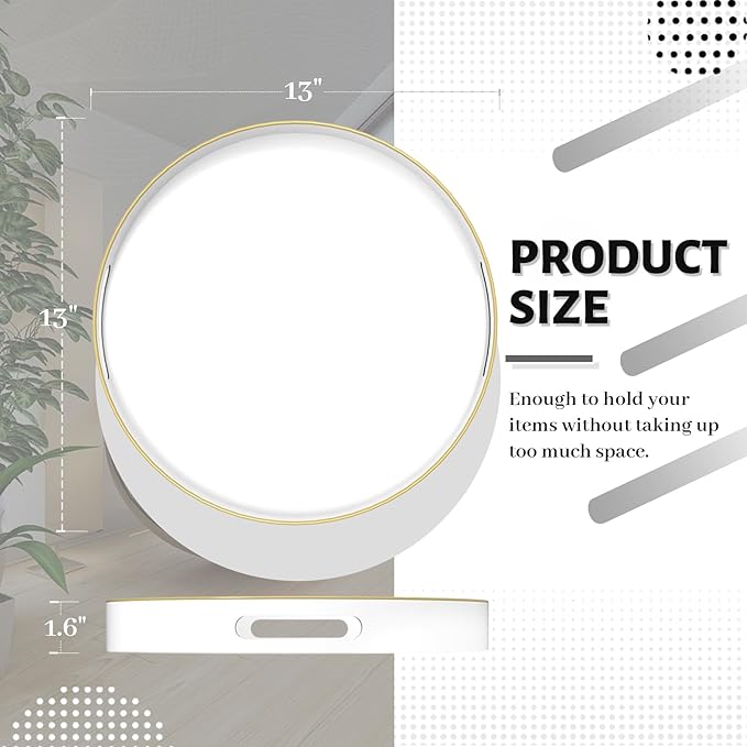 MAONAME White Decorative Tray for Coffee Table, Modern Round Serving Tray with Handles, 13" Plastic Tea Trays for Ottoman, Bathroom Decor