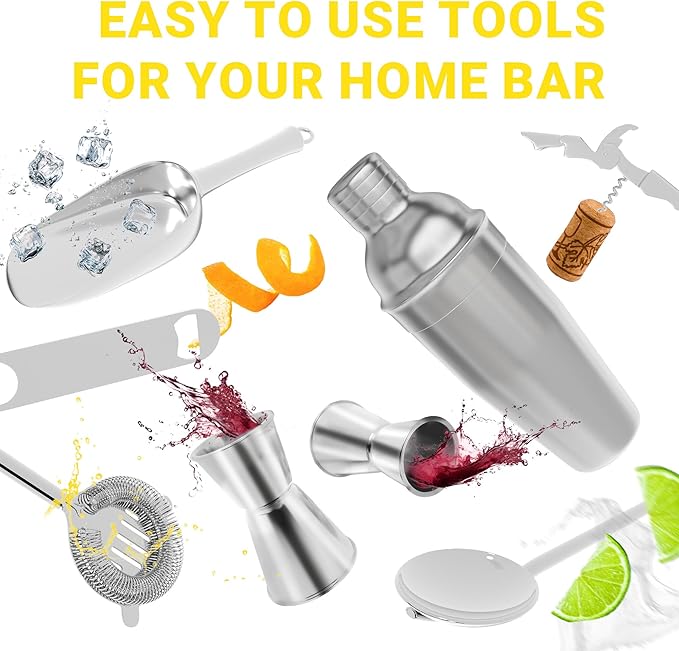 Bartender Kit – 5-Piece Stainless Steel Cocktail Shaker Set for Home & Bar – Drink Mixing Set with Accessories