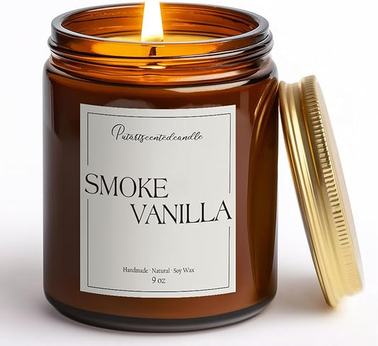 Somke Vanilla Scented Candles for Home, 9oz Natural Soy Wax Aromatherapy Organic Vanilla Candle for Stress Relief, Long Burning & Lasting Jar Candle Gifts for Birthday, Christmas, Thanksgiving