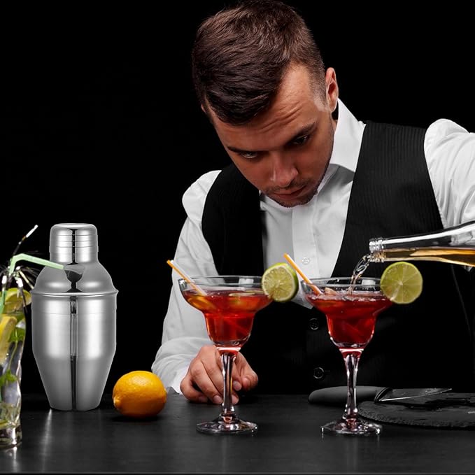 Nitial 9 Pcs Bar Cocktail Shaker Professional Stainless Steel Martini Drink Mixer with Built-in Strainer for Bartending No Leaks Boston Shaker for Bar Party Drink Mixing Tool(8 oz)