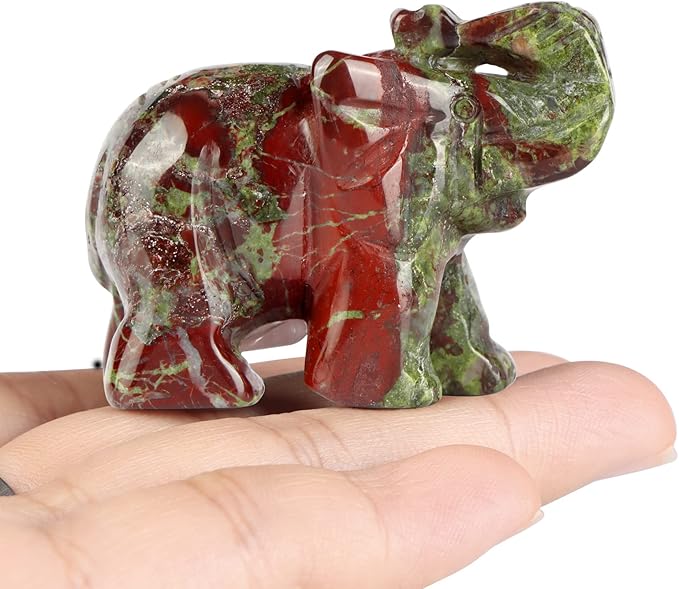 SMQ Dragon Bloodstone Crystal Elephant Statue,Hand Carved Quartz Gemstone Healing Elephant Stone Animal Carvings Figurine Crafts Decor Gifts