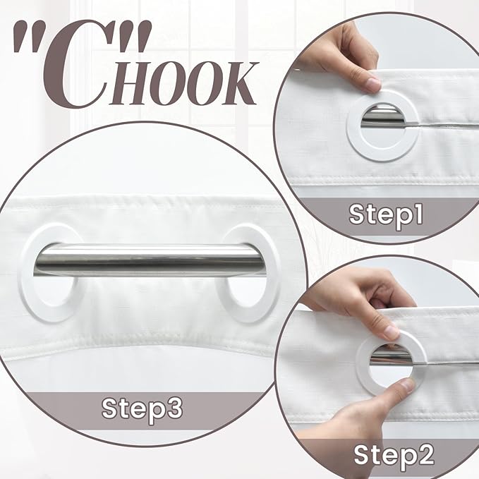 No Hook Slub Textured Shower Curtain with Snap in Liner - White Fabric Outer Curtain & Waterproof Inner Liner, Hotel Style with See Through Top Window, 71x80 in