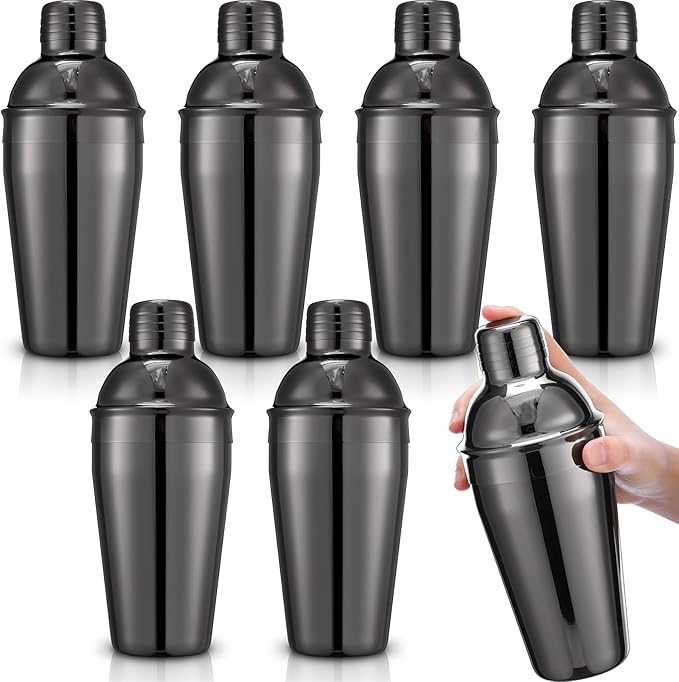 Nitial 6 Pcs Bar Cocktail Shaker Professional Stainless Steel Martini Drink Mixer with Built-in Strainer for Bartending No Leaks Boston Shaker for Bar Party Drink Mixing Tool(18.6 oz,Black)
