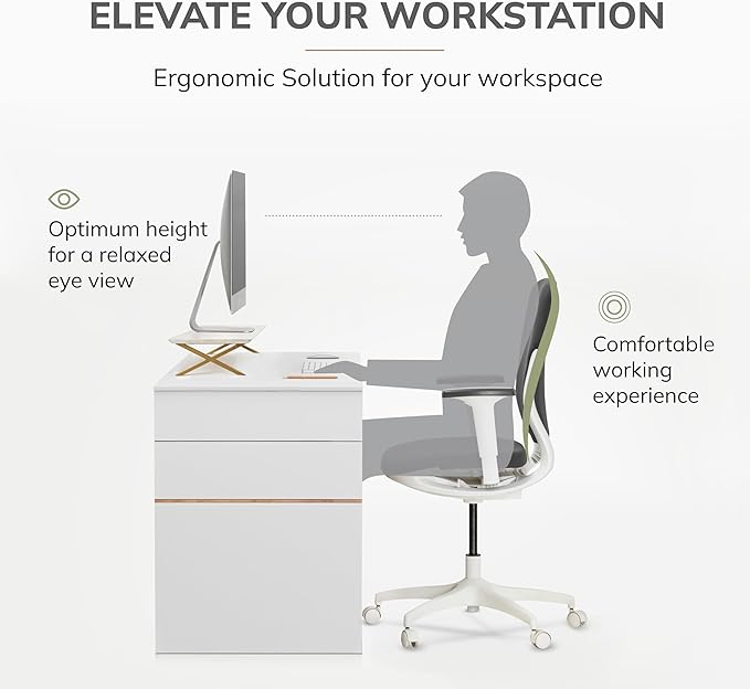 Anji Mountain Monitor Stand - Desktop Organizer & Laptop Riser, Ergonomic Monitor Riser, Space-Saving Monitor Stand for Desk, Durable Construction, Easy Assembly, Ideal for Home & Office,White Wash