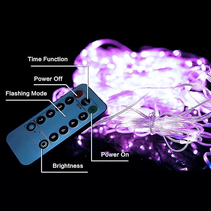 300 LED Curtain String Lights, Twinkle Fairy Lights for Bedroom with 8 Lighting Modes, USB Christmas Lights for Party Home Bedroom Indoor Wall Room Decor (Purple)
