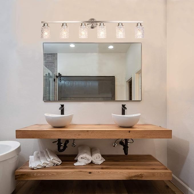 ALICE HOUSE 41.3" Vanity Lights, 6 Light Wall Lighting, Brushed Nickel Finish Bathroom Lights Over Mirror, Bathroom Lighting AL9082-W6