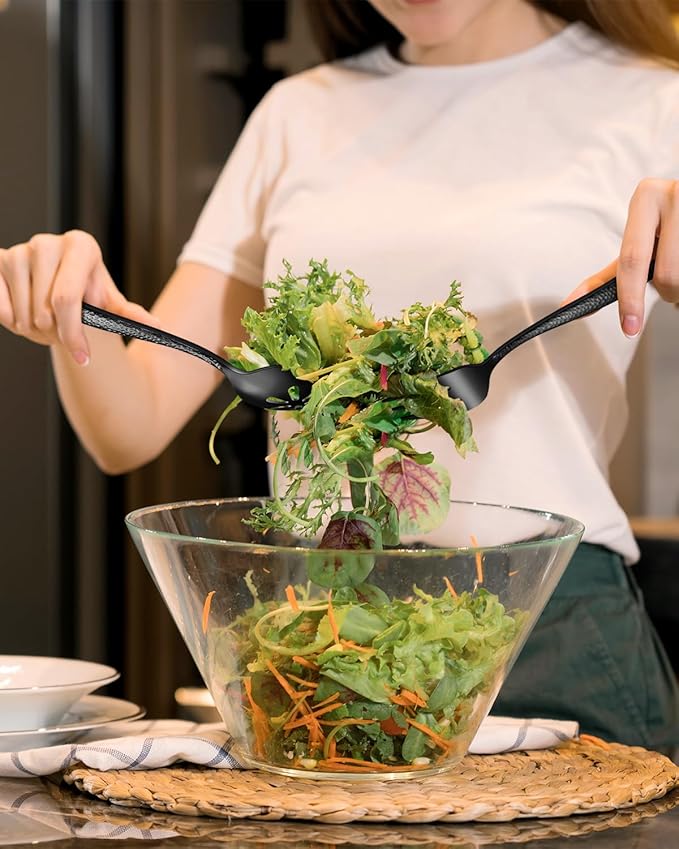 Stainless Steel Large Serving Utensils with Hammered Serving Spoon, Slotted, Serving Fork,Butter Knife,Sugar Spoon Hostess Black Serving Utensil Set for Parties,Buffet,Dishwasher Safe