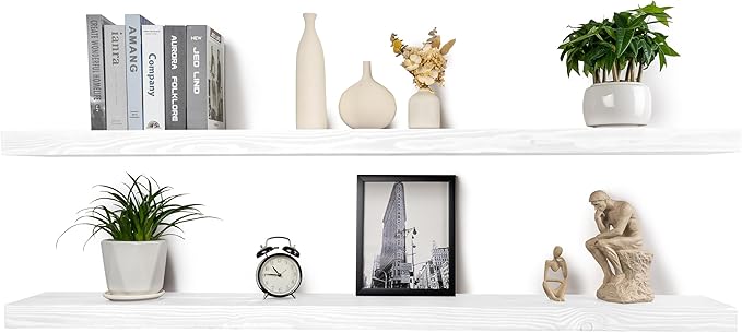 Rustic Floating Shelves 60 inch Long 8 "deep Set of 2, Heavy Duty Wood Wall Mounted Shelves for Bathroom Living Room Kitchen,Book Shelves with Thickened Hidden Bracket-White