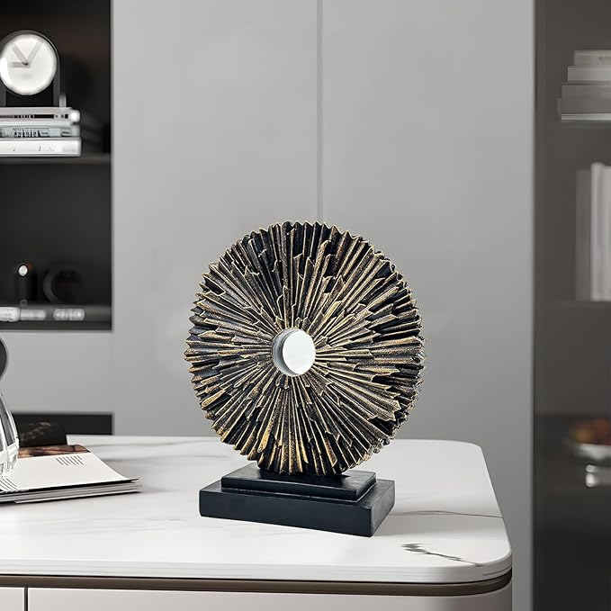 Abstract Statue for Home Decor,Office Desk Sculpture for Men,Creative Round Line Ornament for Bookshelf,Modern Decorative Sculpture,Bedroom,Livngroom,Table(Black)