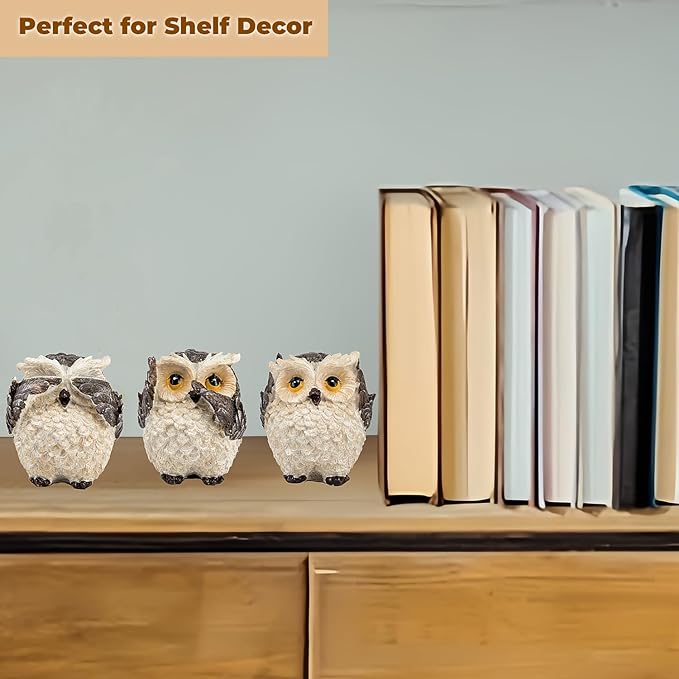 3 Wise Owl Statues, Adorable Owl Figurine for Shelf Decor, Retro Bird Sculpture Animal Decor for Living Room Bedroom Tabletop Mantel, Gift for Women Bird Lover, See No Evil Hear No Evil Speak No Evil