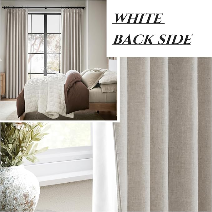 88 Inch Blackout Curtains for Living Room Thermal Noise Reduction Sliding Door Two Burg Country Style Linen Window Curtain & Drapes for Track System Back Tab/Pinch Pleat (W40"xL88" 2panels,Natural)