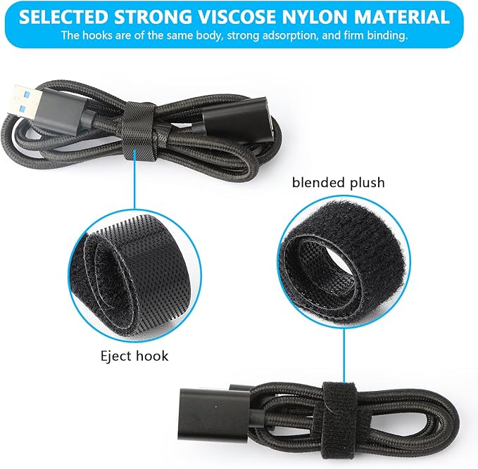 Pasow 60pcs Fastening Microfiber Cloth Cable Ties Wire Management(6/7/8 Inch, Black)