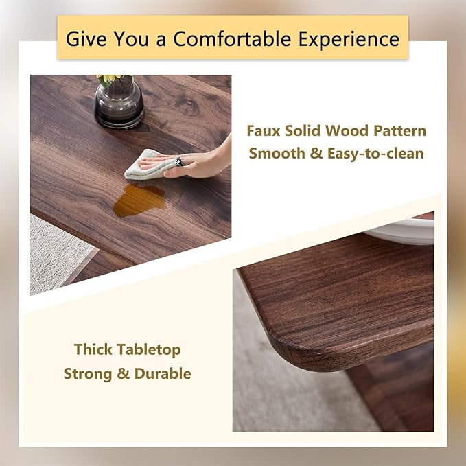 LKTART Rectangle Coffee Table for Living Room, Imitation Marble Coffee Tables with Storage, Modern Stable Base Center Tea Table for Dining Room Small Space Apartment (43.3''L×22.4''W-Walnut)