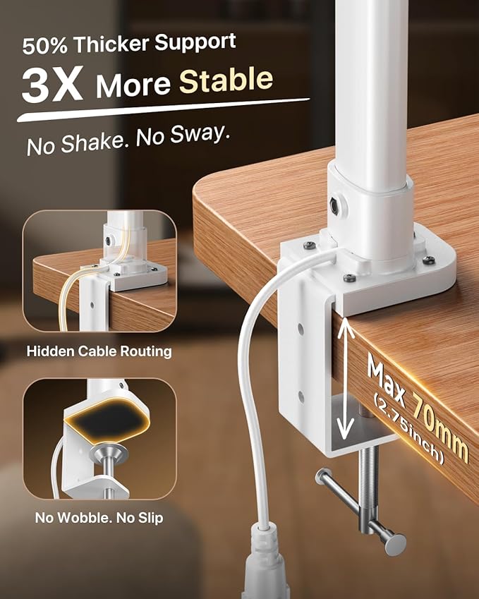 ONEMIX 42" LED Desk Lamp with Clamp, Architect Desk Light with Remote, Adjustable 4-Segment Bar, 1800LM Bright, Eye-Caring Desk Lamp for Home Office, Reading, Study, Dual Monitors, Workbench (White)