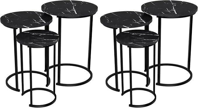 Lavish Home 6-Piece Nesting Table Set – Round Faux Marble Side & End Tables – Modern Space-Saving Accent Furniture for Living Room, Bedroom, Apartment, or Home Office (Black)