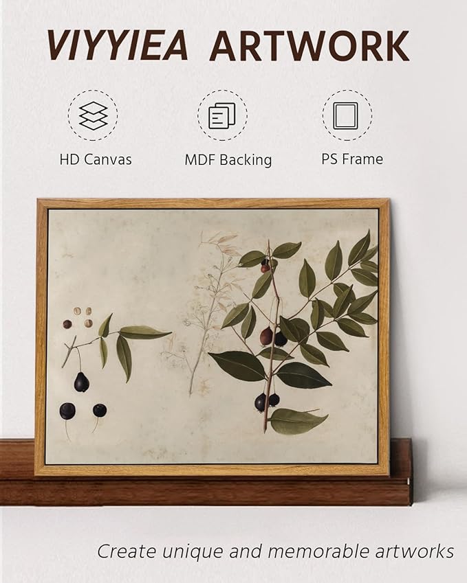 VIYYIEA Vintage Framed Canvas Botanical Wall Art Prints, Plant Rustic Farmhouse Wall Decor for Bedroom Living Room Bathroom, 9"x11"