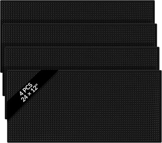 Tioncy 4 Pcs Bar Mat for Countertop 24 x 12 Inch Non Slip Rubber Mat Service Spill Cocktail Bartending Coffee Bar Mats for Hot Dishes Restaurants Barbershop Clippers Hot Pads, Black