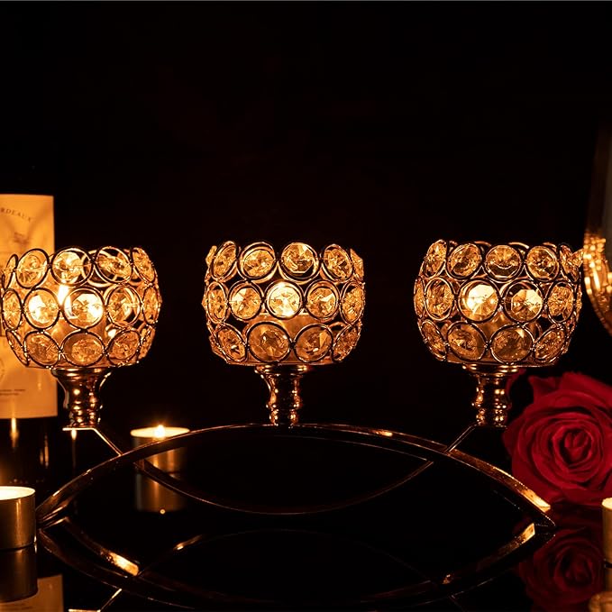 VINCIGANT Gold Candle Holders for Table Centerpiece, 3 Arms Metal Candelabra Candlestick Holders for Home Decor, Wedding, Dinning, Party, Anniversary,Christmas Halloween Decorations