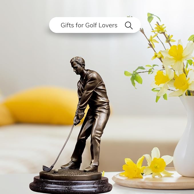 9.1'' Bronze Golf Putting Statue, Handcrafted Golfer Figurine Sculpture with Marble Base, Classic Sports Art Collectible for Home Office Decor and Golf Enthusiasts Gift