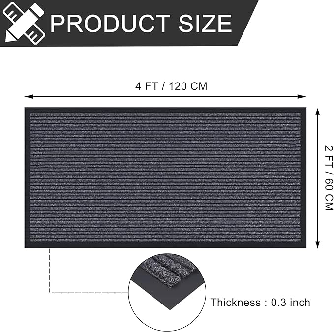 CHICHIC 2'x4' Indoor Outdoor Heavy Duty Door mat, Welcome Front Door Mat for Home Entrance, Super Water Absorbent Large Commercial Floor Mats, Non Slip Rubber Back Entryway Rugs for Garage (Grey)