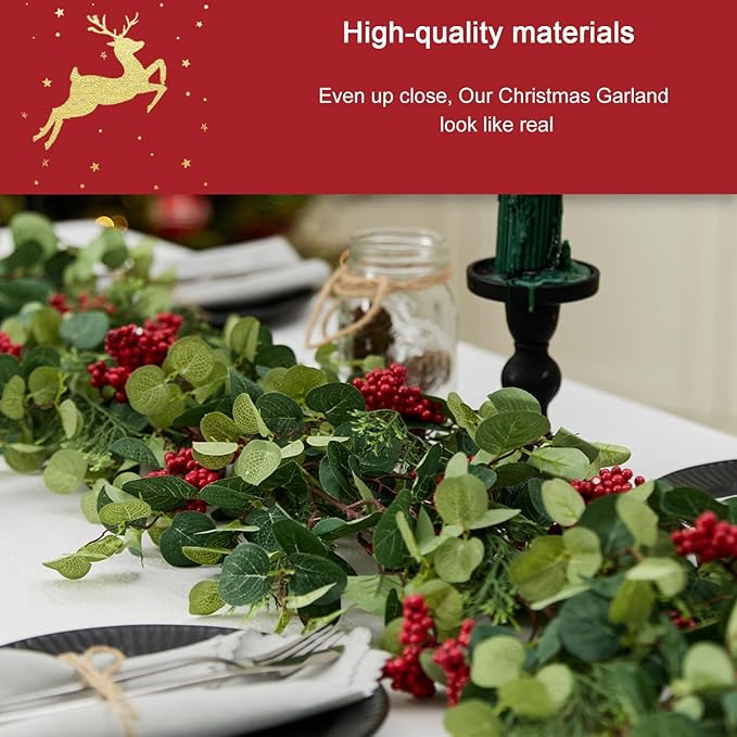 6.3FT Christmas 144 Branch Tips Cedar Garlands, Anna's Whimsy Artificial Pine Cypress Greenery Garland, Decorations Holiday Indoor Outdoor Christmas Decor Winter Garland