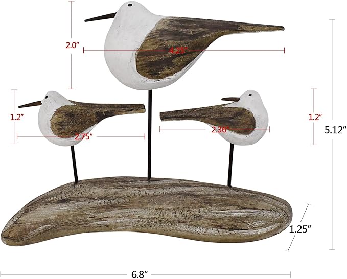 K KILIPES Beach Coastal Wood Seabird Figurine Home Office Table Desk Decor Sea Bird Sculpture Statue for Tabletop Shelf Nautical Bathroom Decoration Ornament Gift