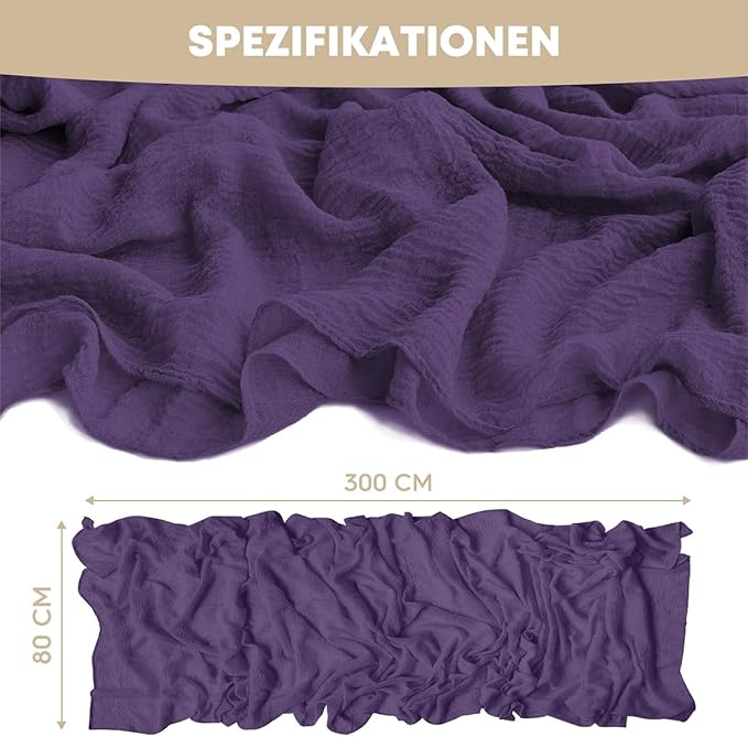 Artoid Mode Boho Cheesecloth Gauze Purple Wedding Table Runner, 120 Inch Seasonal Christmas Winter Fabric Kitchen Dining Holiday Table Decor for Home Party Indoor