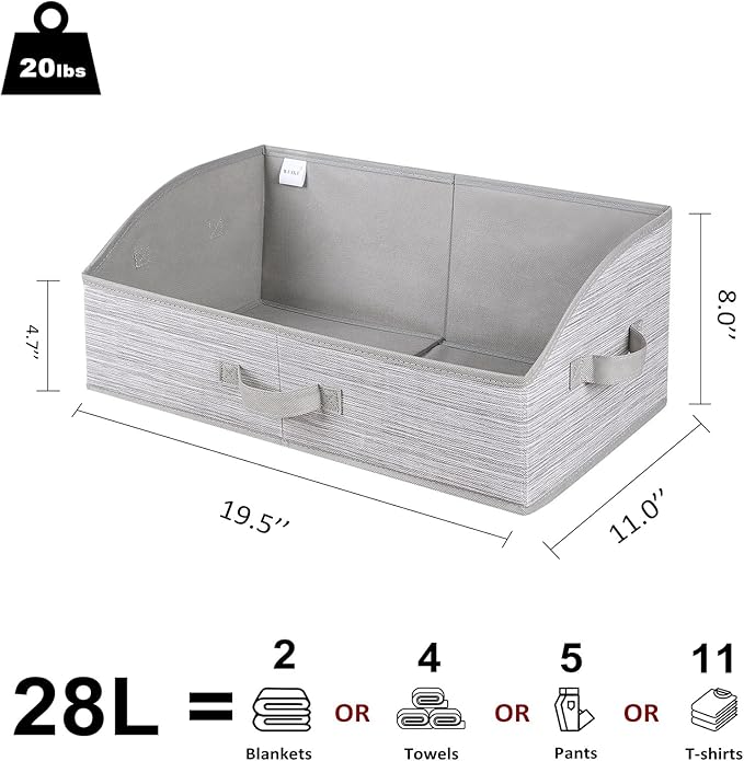 WUIKE Closet Organizers and Storage, Foldable Trapezoid Storage Bins with Handles, Clothes Storage Bins, Closet Shelf Organizer for Wardrobe, Light Gray/Slub Gary, Extra Large, 3-Pack