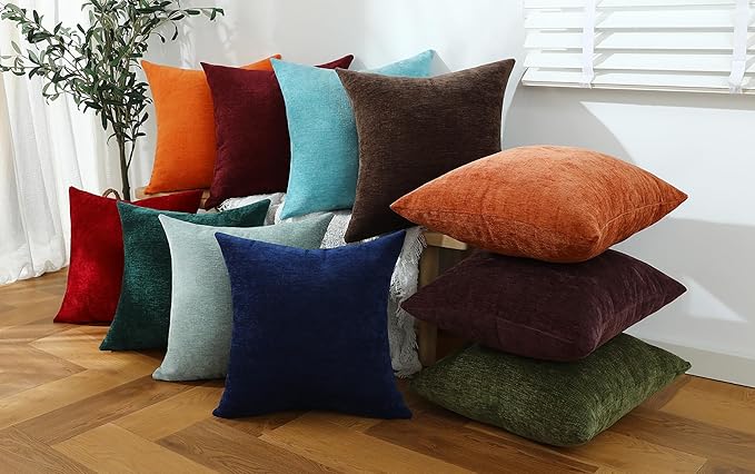 Jeneoo Bright Orange Decorative Throw Pillow Covers Soft Chenille Comfy Square Couch Cushion Cases for Living Room Sofa Decor (Set of 2, 18 x 18 Inches)