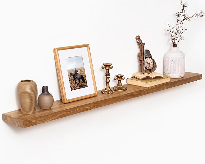 Marsmiles 55 inch Floating Shelves for Wall Solid Elm Wood Wall Mounted Shelves|Rustic Long Floating Shelves with Invisible Bracket for Bathroom Living Room Kitchen|Natural, 1 Pack