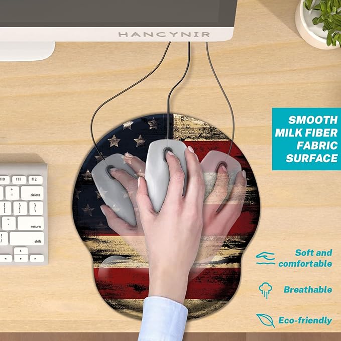 Ergonomic Mouse Pad with Wrist Rest, American Flag Gel Mouse Pads Wrist Support, Computer Mousepad with Non-Slip PU Base, Comfortable Mouse Pad for Desk Accessories Office Decor Supplies